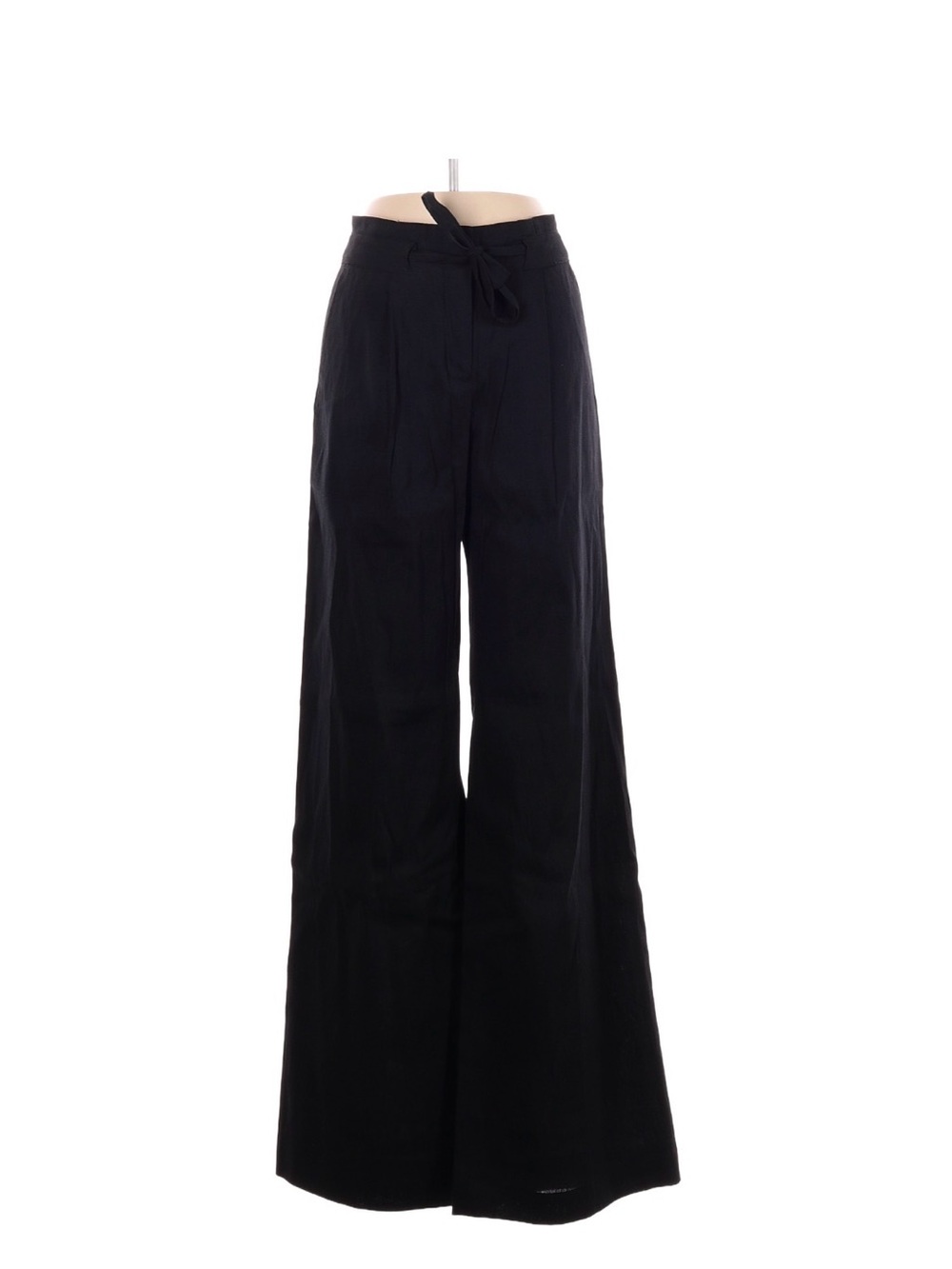 BCBGMaxAzria Black Wide-Leg High-Rise Linen Pants with Tie Waist